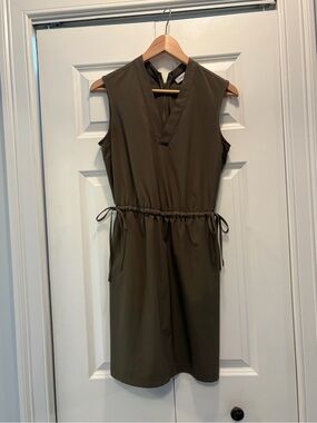 Calvin Klein Olive Green Sleeveless Drawstring Mini Dress with pockets